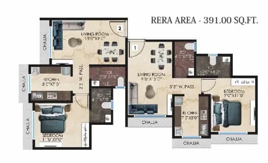 1 BHK - 2D Plan